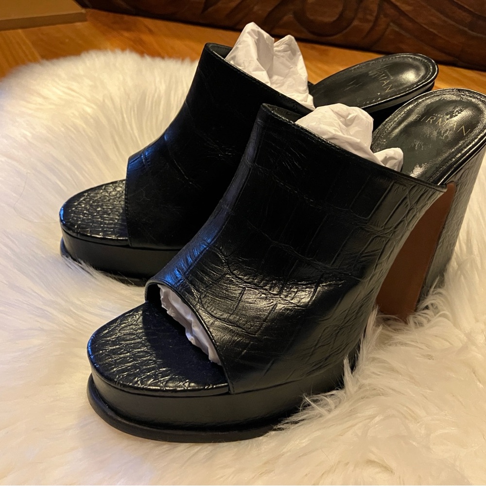 Alexandre Birman Black Croc-Embossed Mules